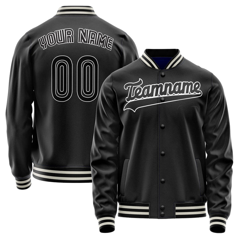 Custom Black White Solid Color Varsity Letterman Jacket JA02240617XF029
