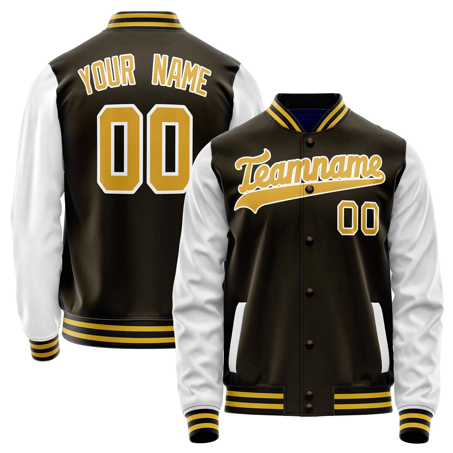 Custom Brown White Solid Color Varsity Letterman Jacket JA02240617XF063