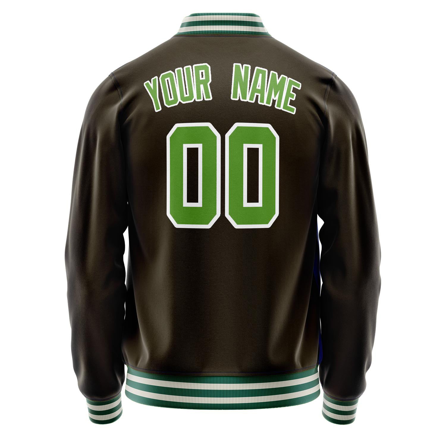 Custom Brown Neon-Green Solid Color Varsity Letterman Jacket JA02240617XF074