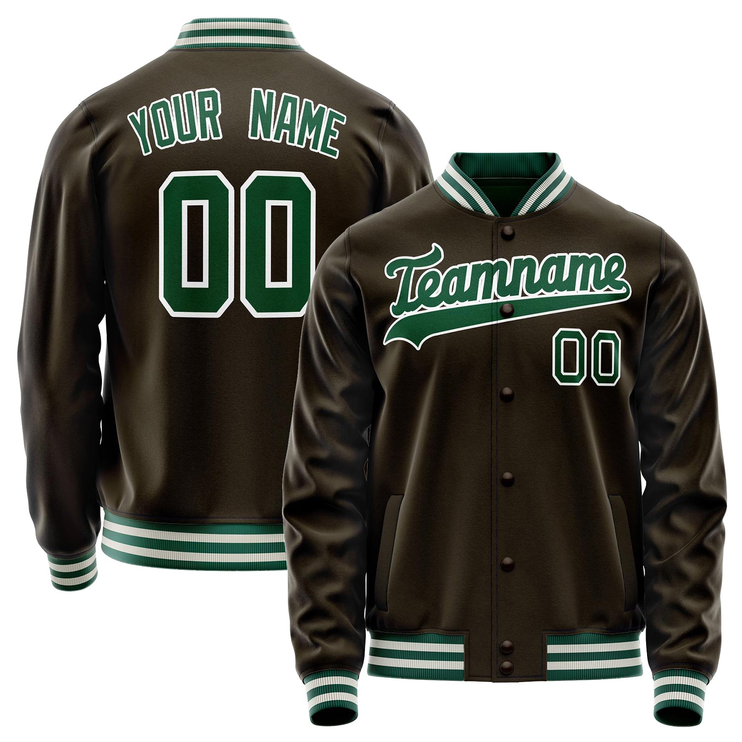 Custom Brown Kelly-Green Solid Color Varsity Letterman Jacket JA02240617XF075