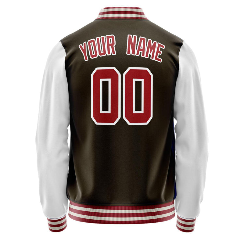 Custom Brown White Solid Color Varsity Letterman Jacket JA02240617XF076