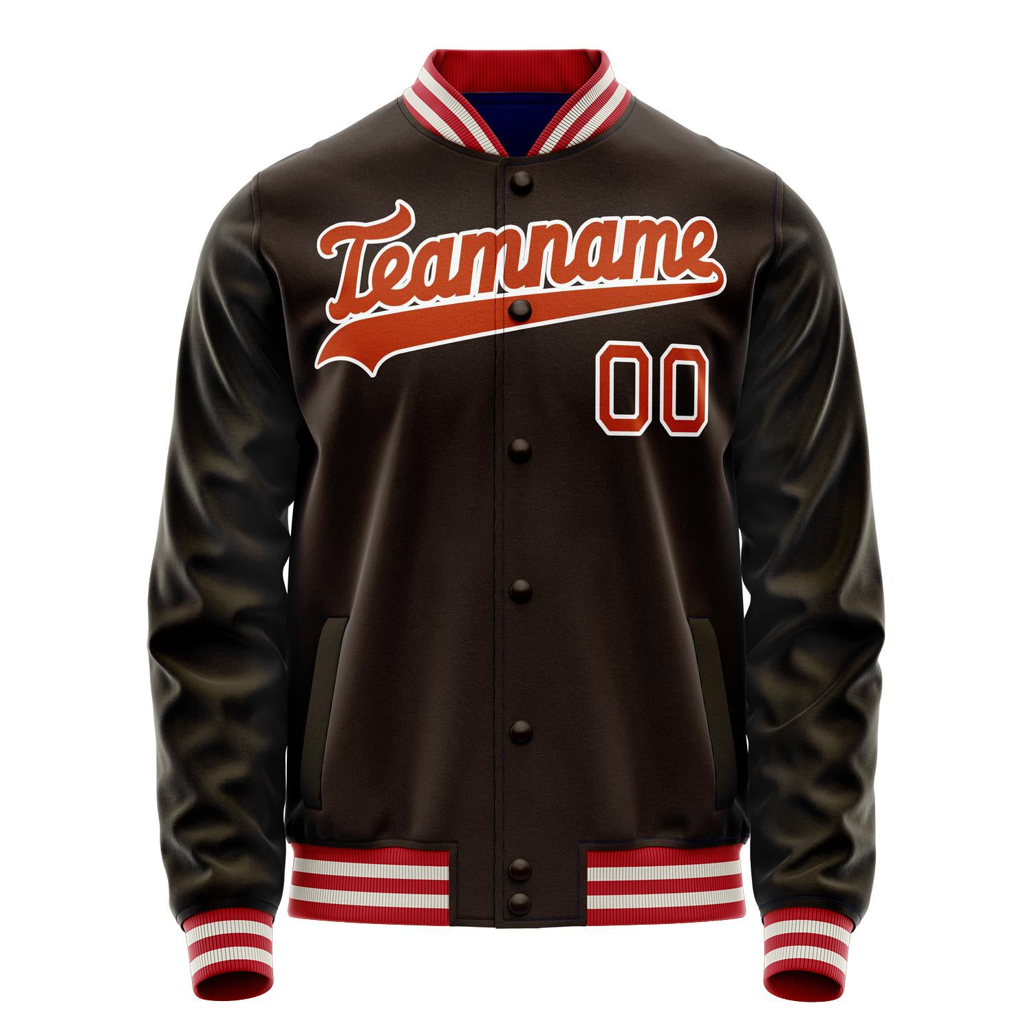 Custom Brown Orange Solid Color Varsity Letterman Jacket JA02240617XF083