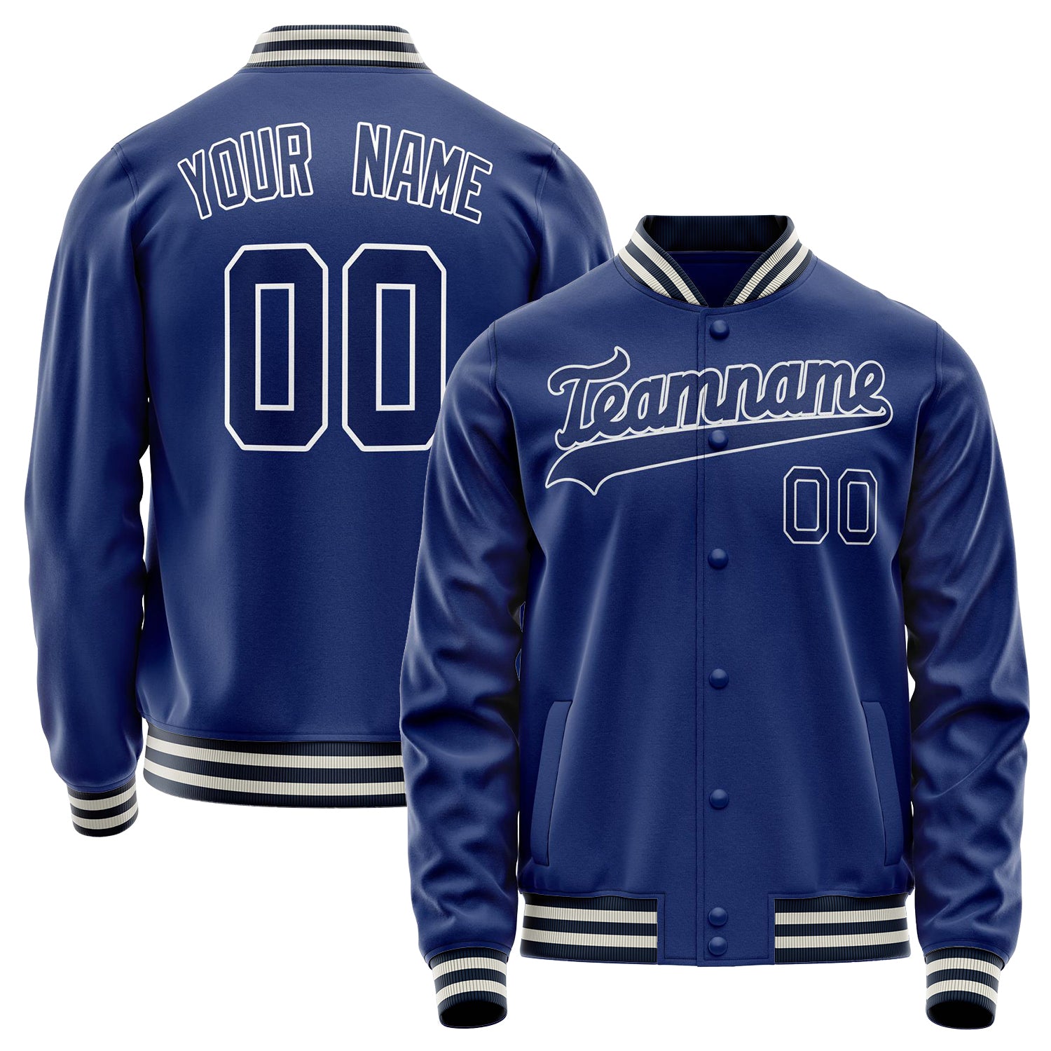 Custom Royal White Solid Color Varsity Letterman Jacket JA02240617XF537