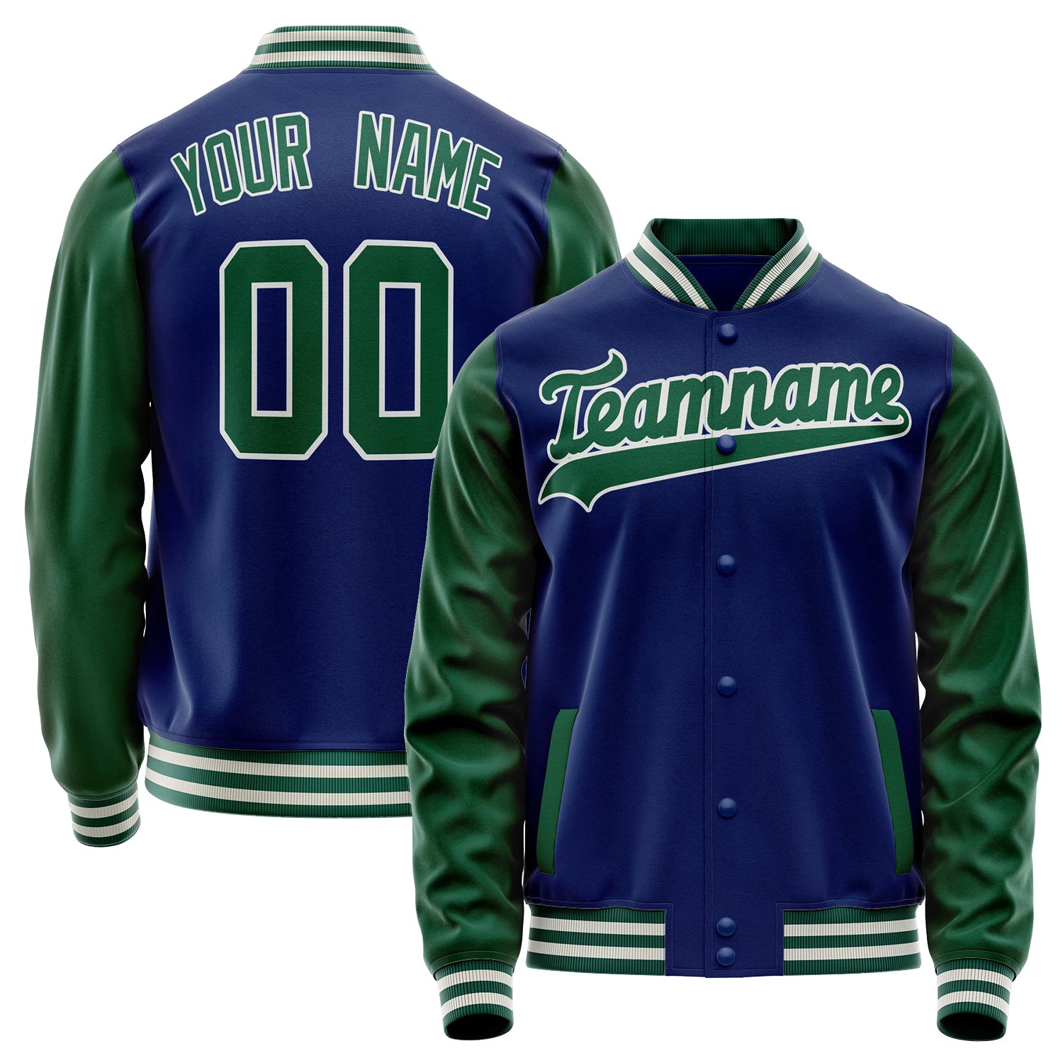 Custom Royal Kelly-Green Solid Color Varsity Letterman Jacket JA02240617XF539