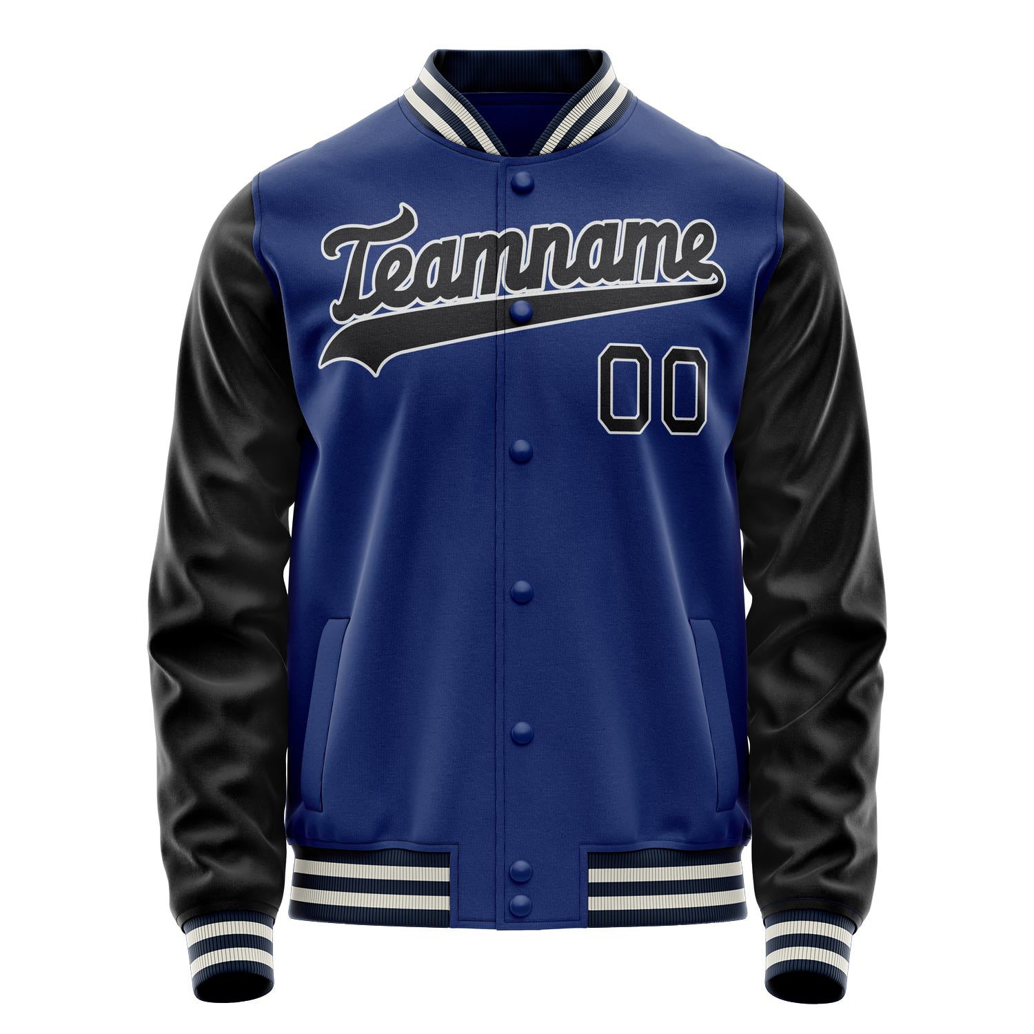 Custom Royal Black Solid Color Varsity Letterman Jacket JA02240617XF550