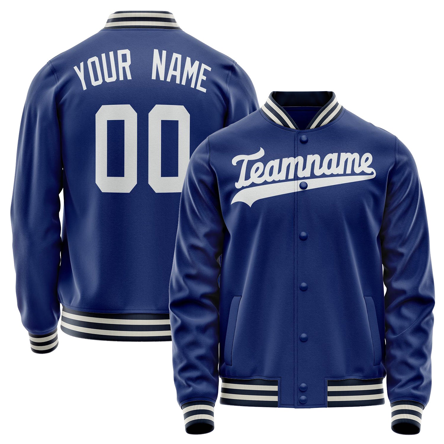 Custom Royal White Solid Color Varsity Letterman Jacket JA02240617XF561