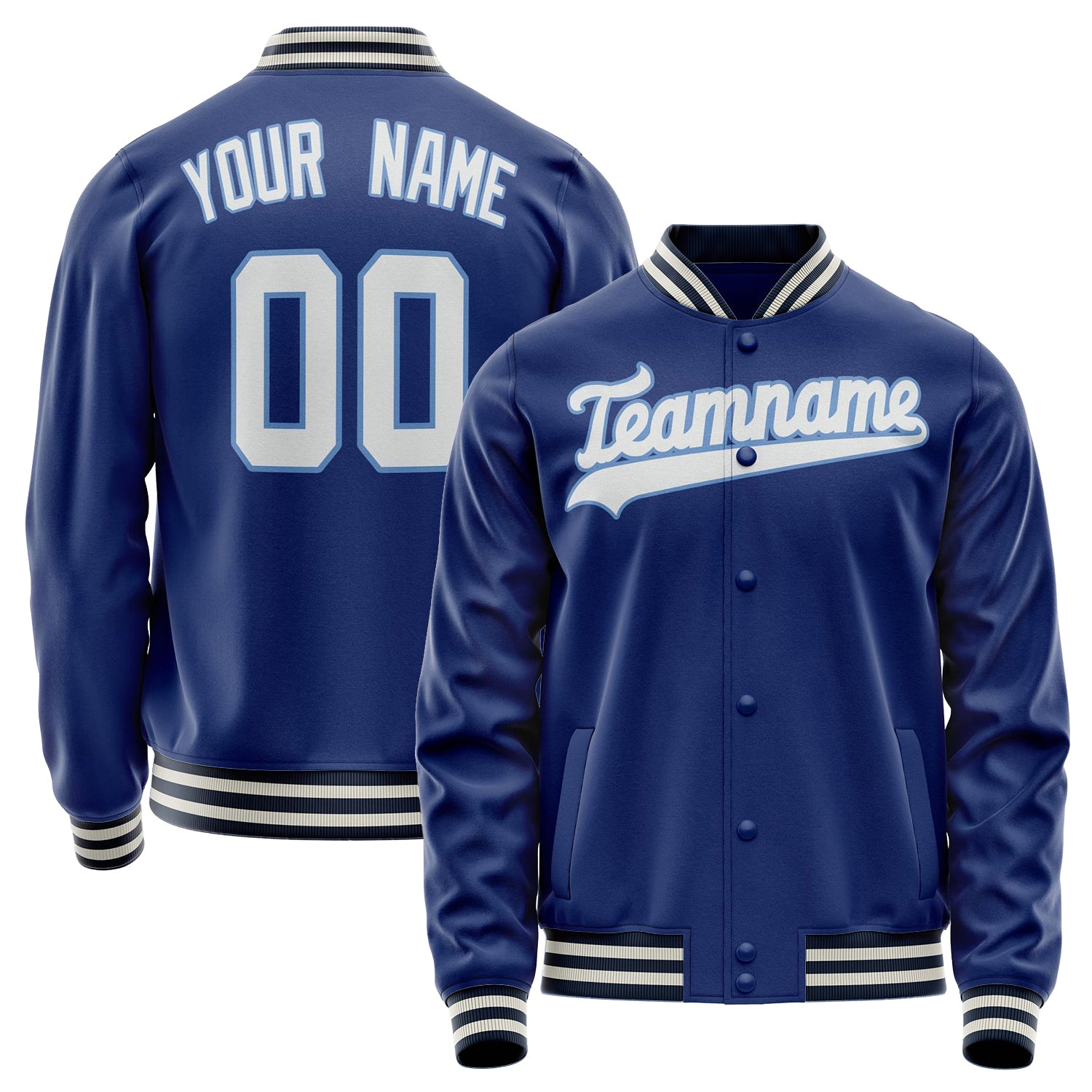 Custom Royal White Solid Color Varsity Letterman Jacket JA02240617XF563