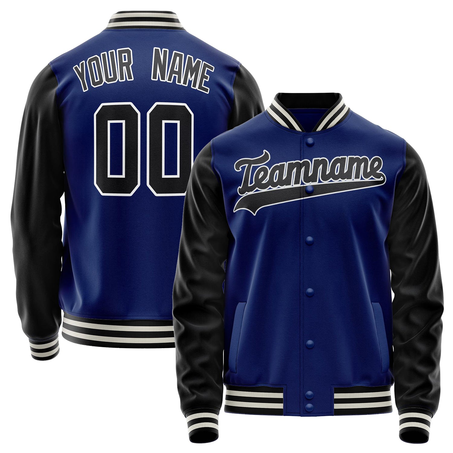 Custom Royal Black Solid Color Varsity Letterman Jacket JA02240617XF564