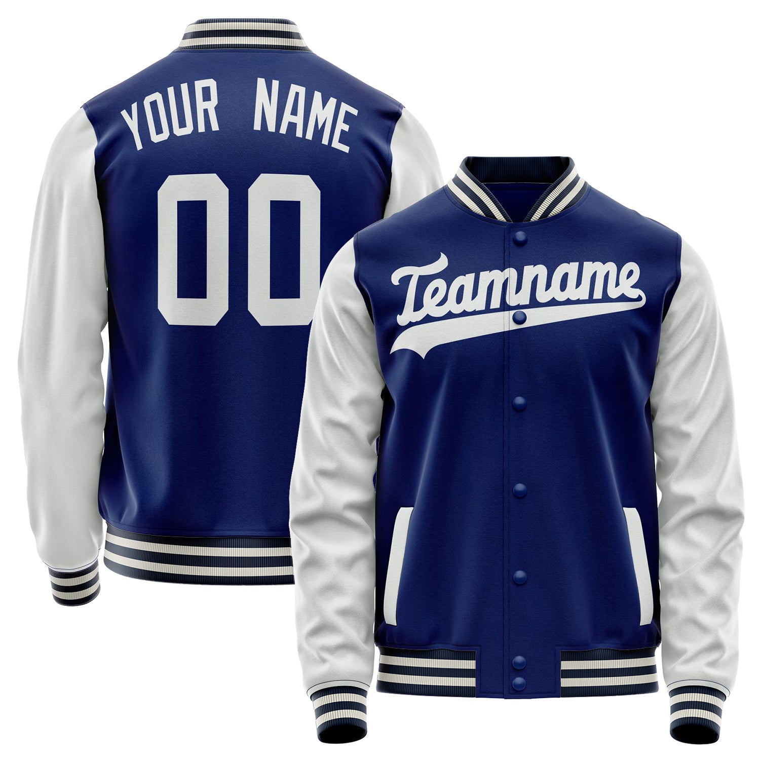 Custom Royal White Solid Color Varsity Letterman Jacket JA02240617XF566