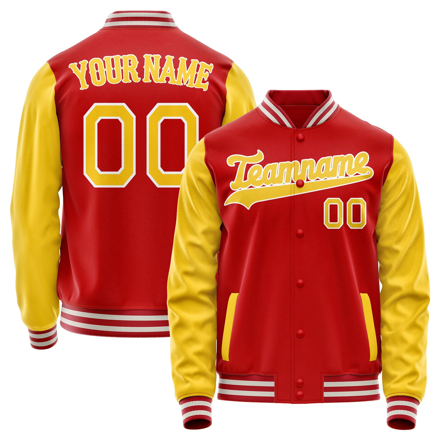 Custom Red Yellow Solid Color Varsity Letterman Jacket JA02240617XY387