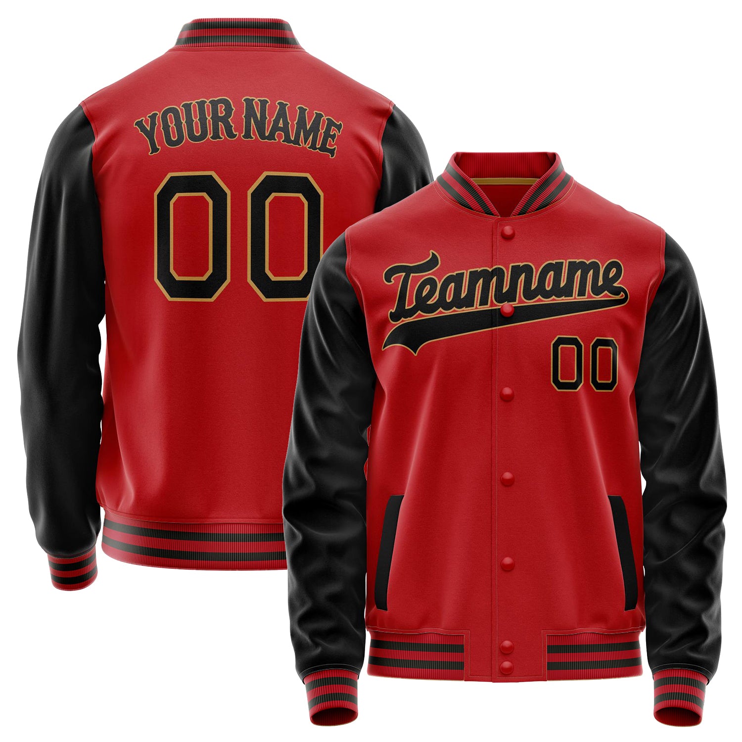 Custom Red Black Solid Color Varsity Letterman Jacket JA02240617XY391