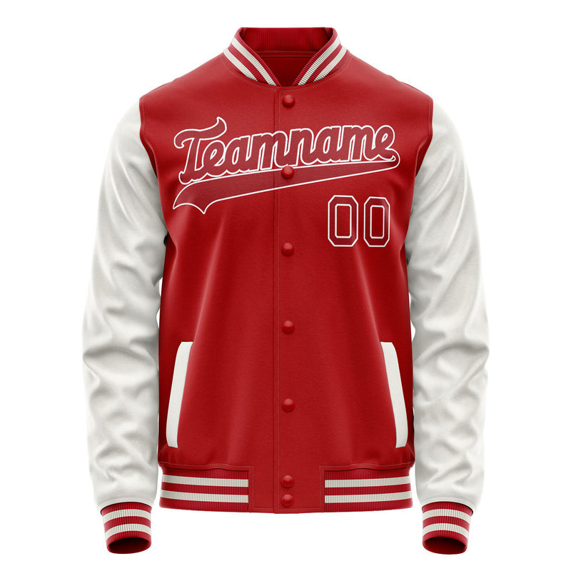 Custom Red White Solid Color Varsity Letterman Jacket JA02240617XY392
