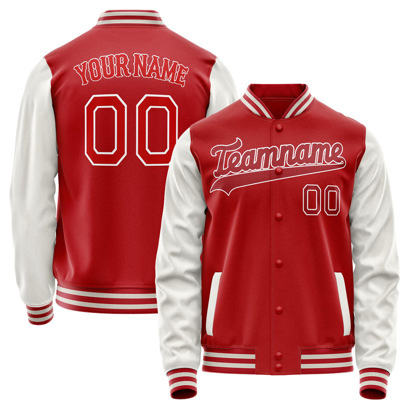 Custom Red White Solid Color Varsity Letterman Jacket JA02240617XY392