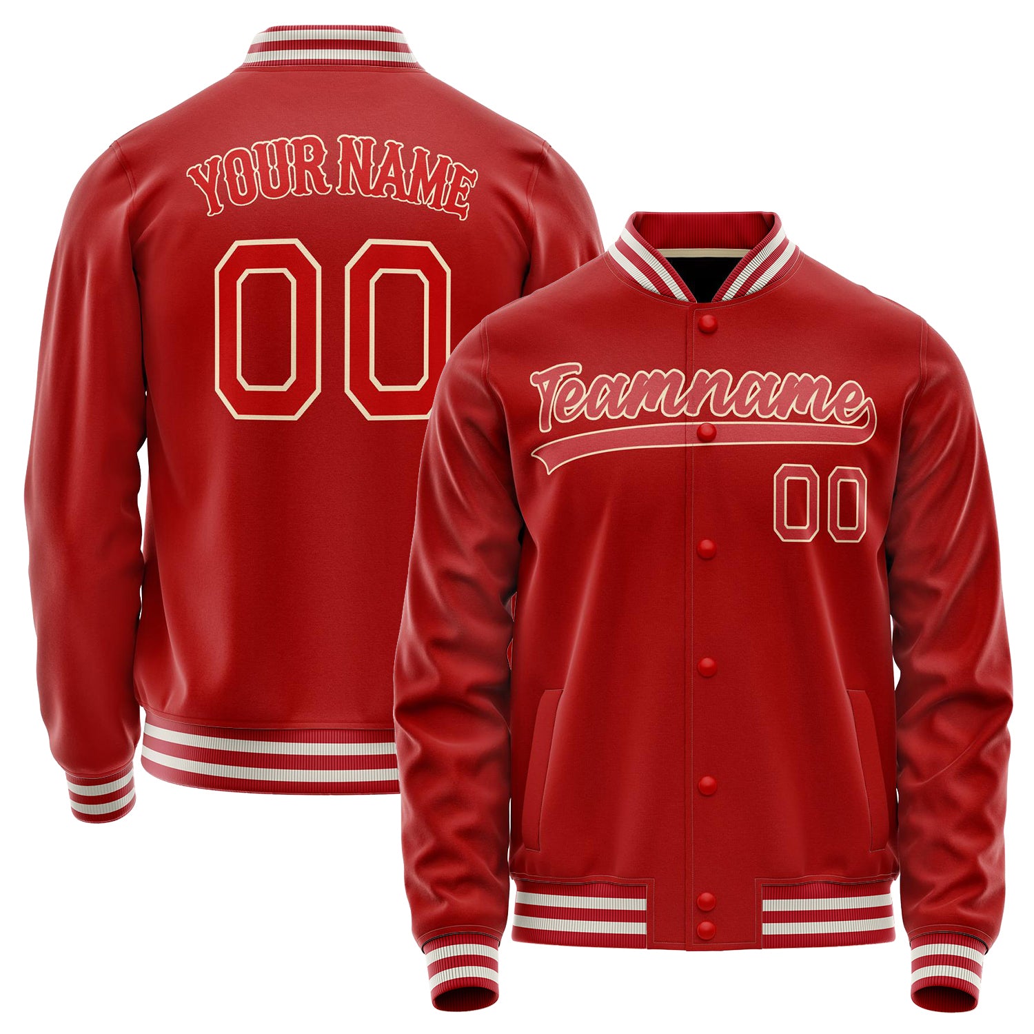 Custom Red Cream Solid Color Varsity Letterman Jacket JA02240617XY396
