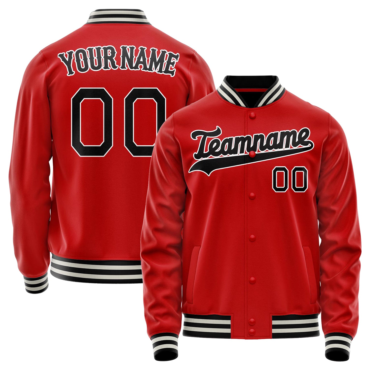 Custom Red Black Solid Color Varsity Letterman Jacket JA02240617XY398