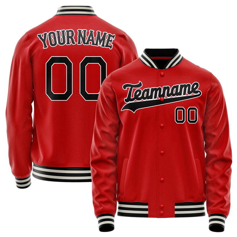 Custom Red Black Solid Color Varsity Letterman Jacket JA02240617XY398