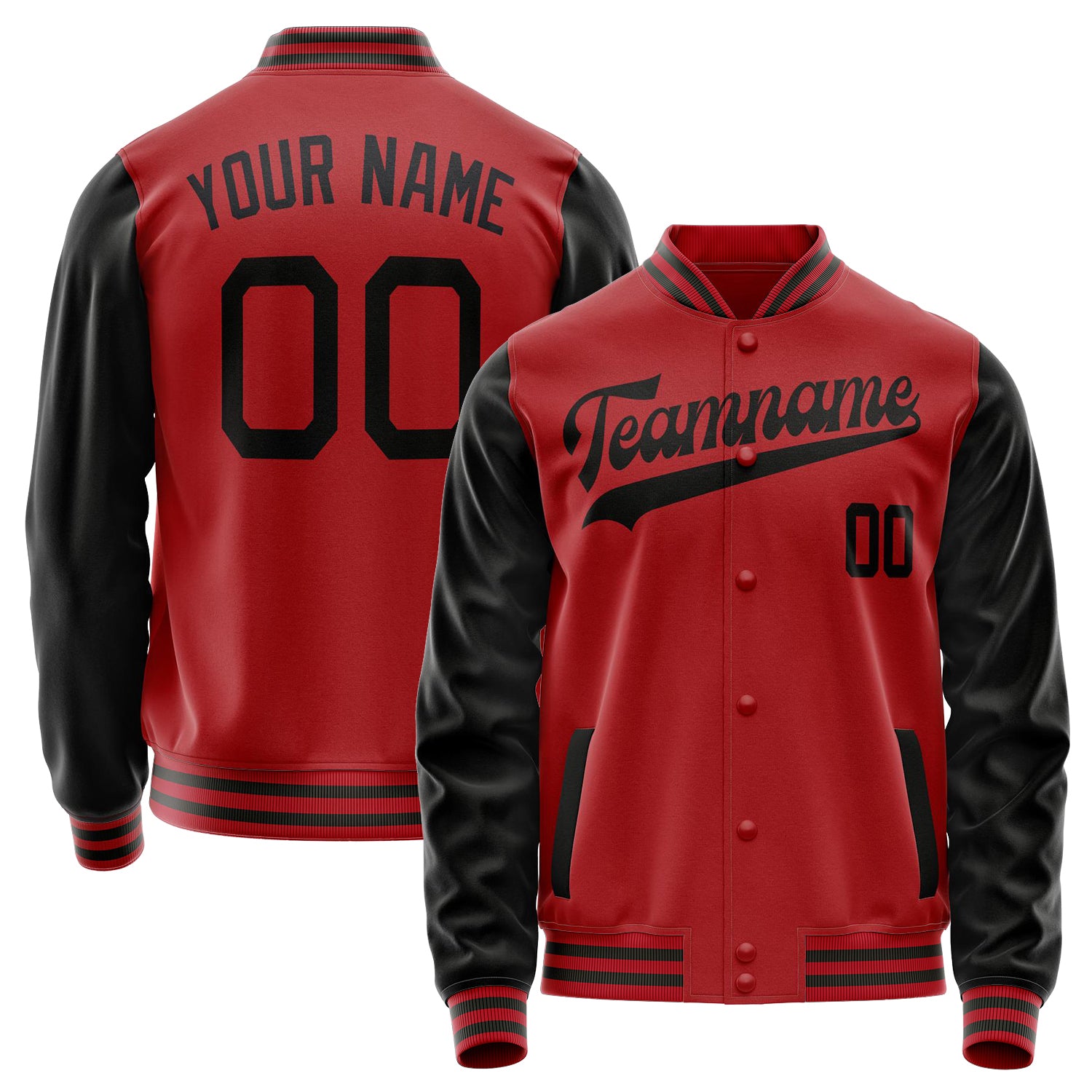 Custom Red Black Solid Color Varsity Letterman Jacket JA02240617XY400