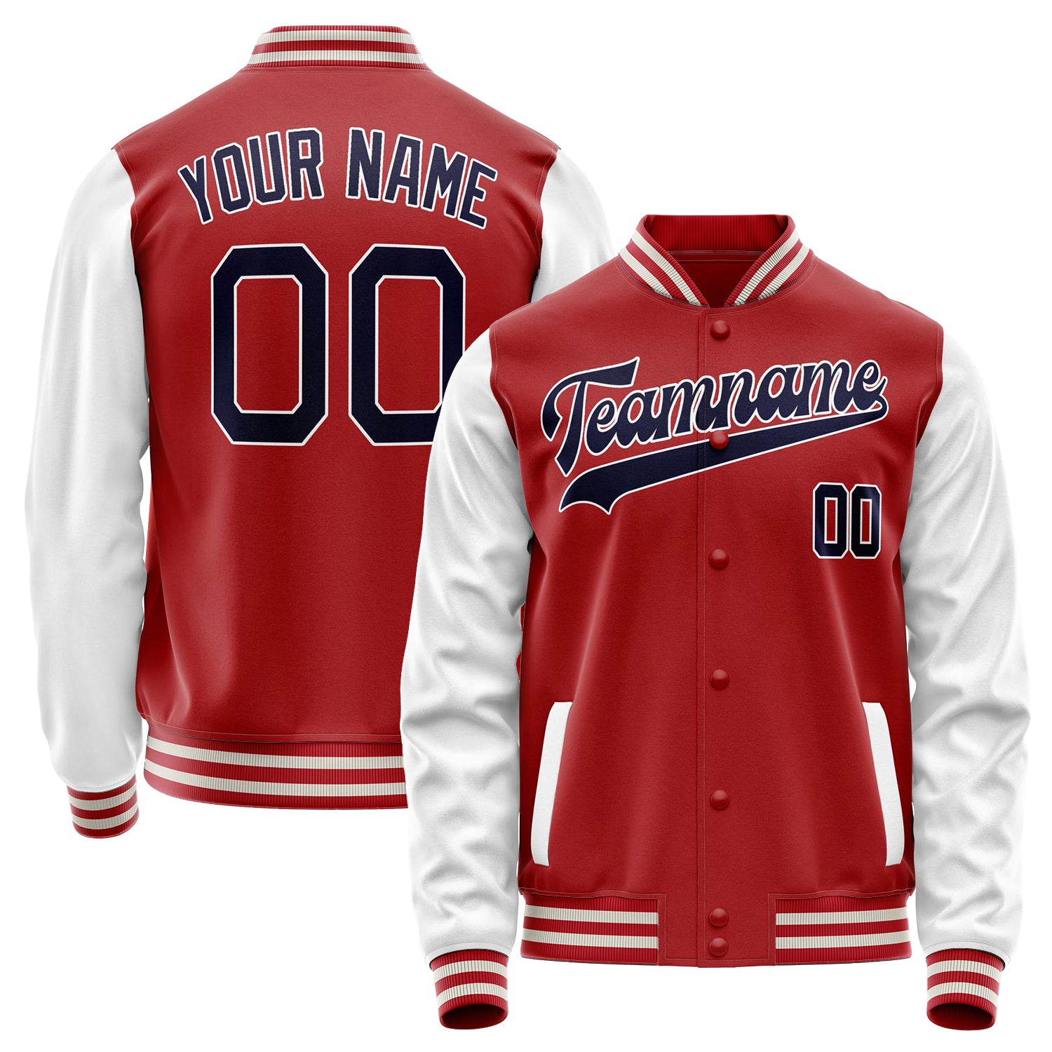 Custom Red White Solid Color Varsity Letterman Jacket JA02240617XY402