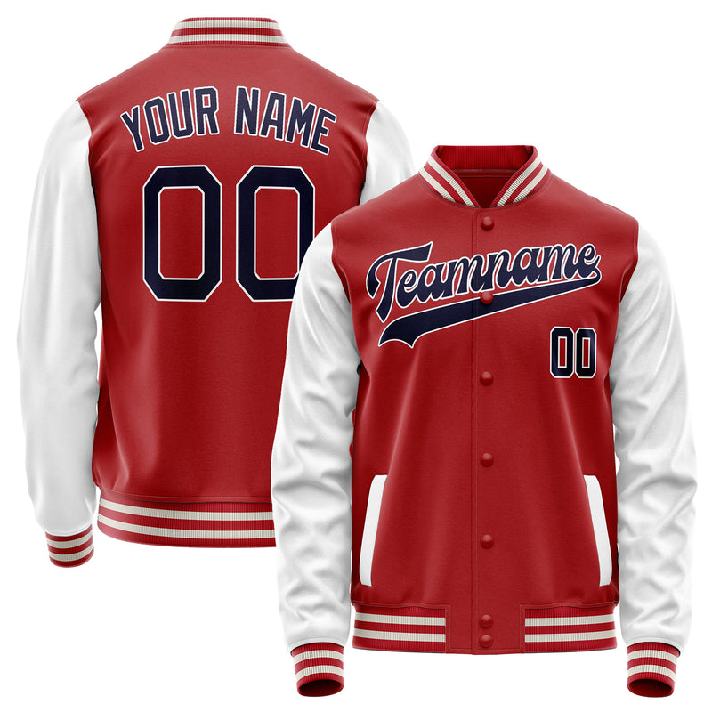 Custom Red White Solid Color Varsity Letterman Jacket JA02240617XY402