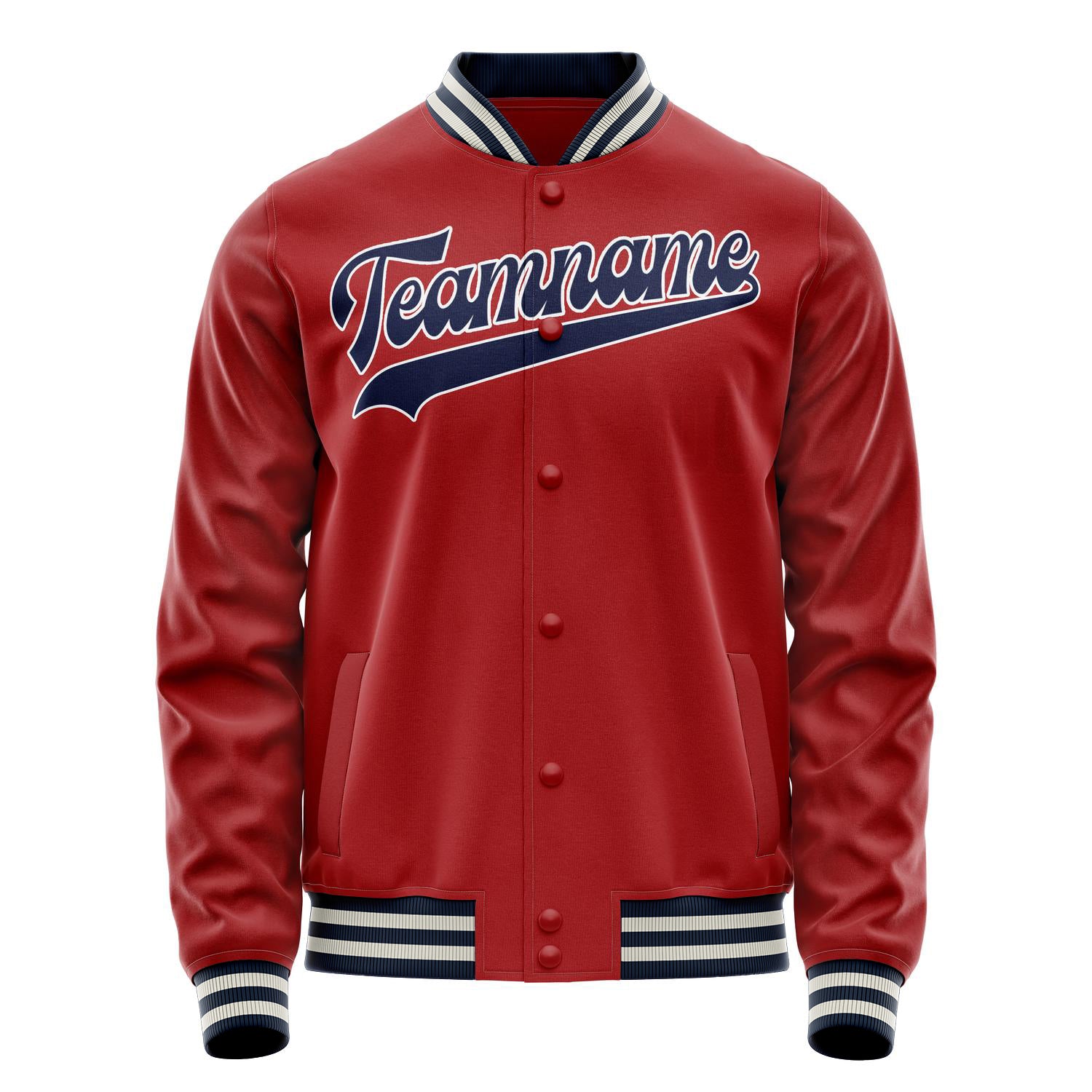 Custom Red Navy Solid Color Varsity Letterman Jacket JA02240617XY405