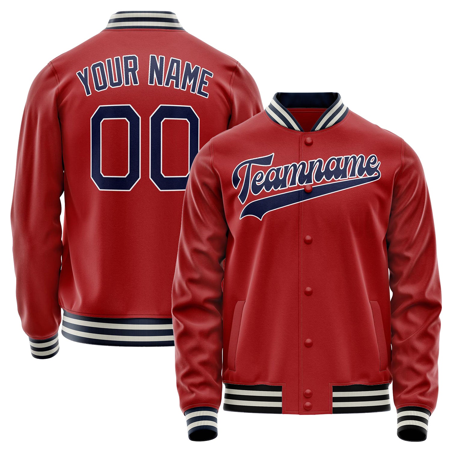 Custom Red Navy Solid Color Varsity Letterman Jacket JA02240617XY405