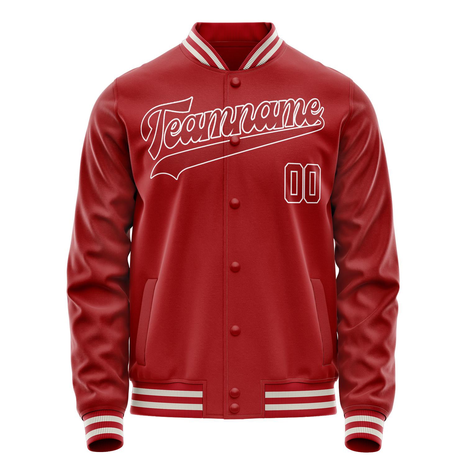 Custom Red White Solid Color Varsity Letterman Jacket JA02240617XY406