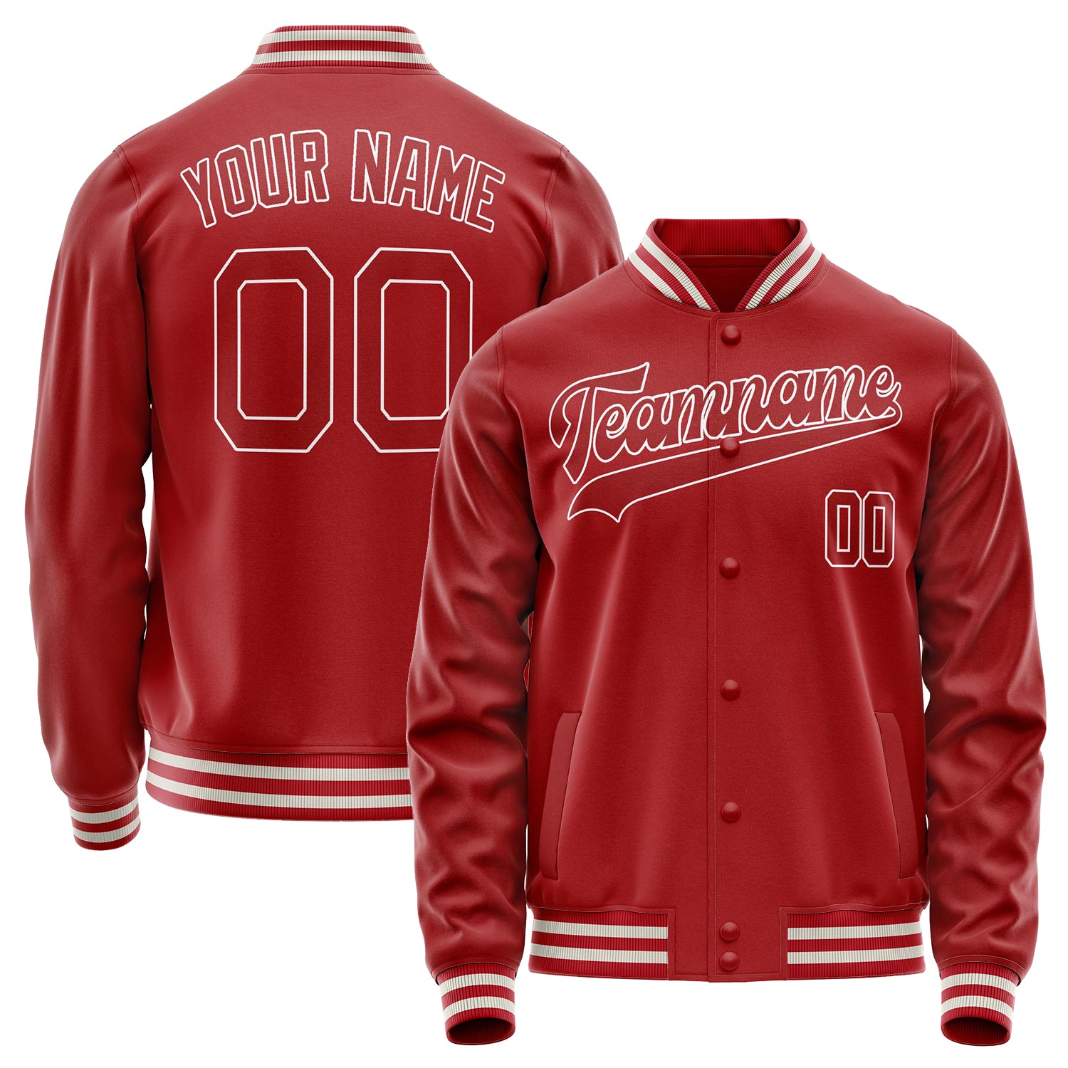 Custom Red White Solid Color Varsity Letterman Jacket JA02240617XY406