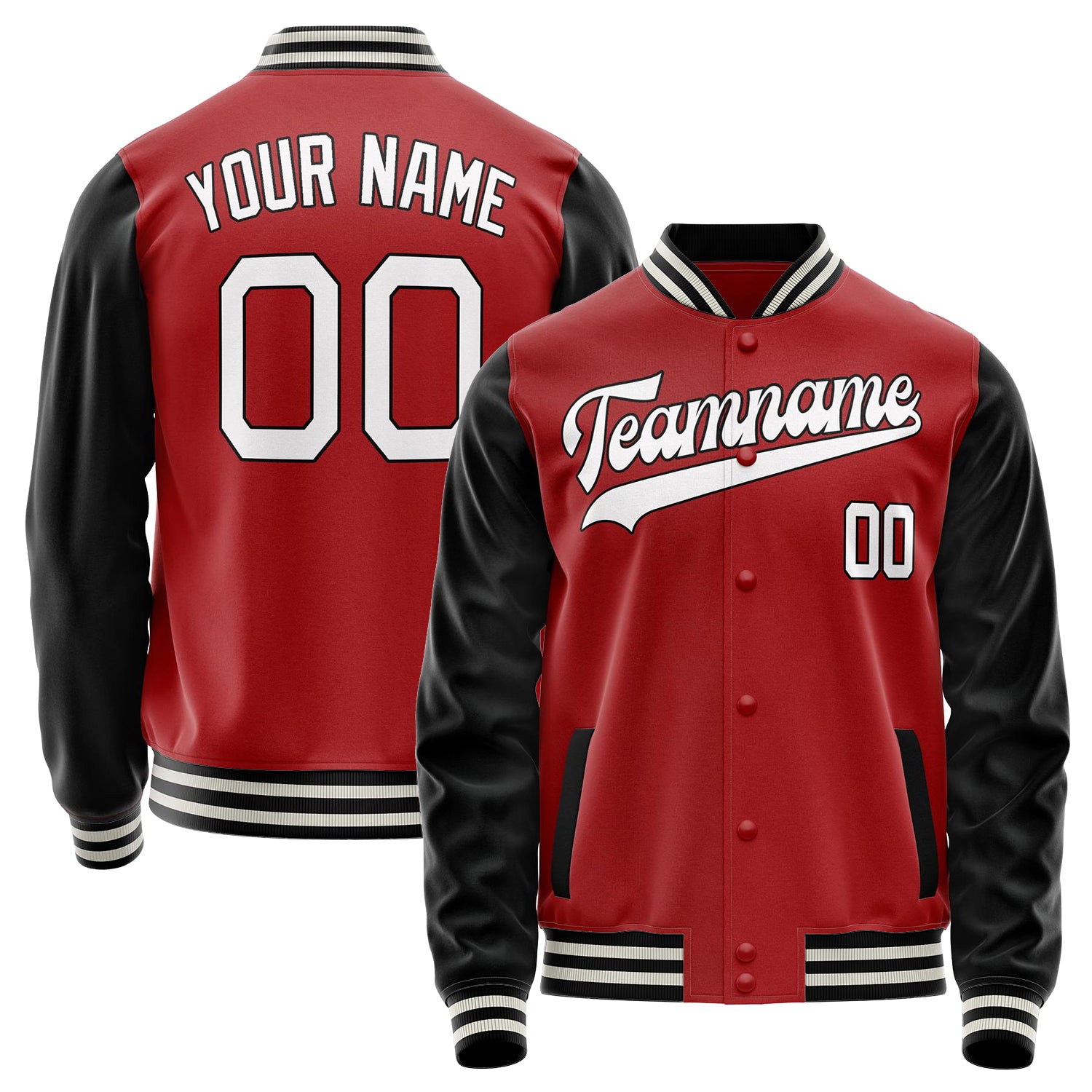Custom Red Black Solid Color Varsity Letterman Jacket JA02240617XY408