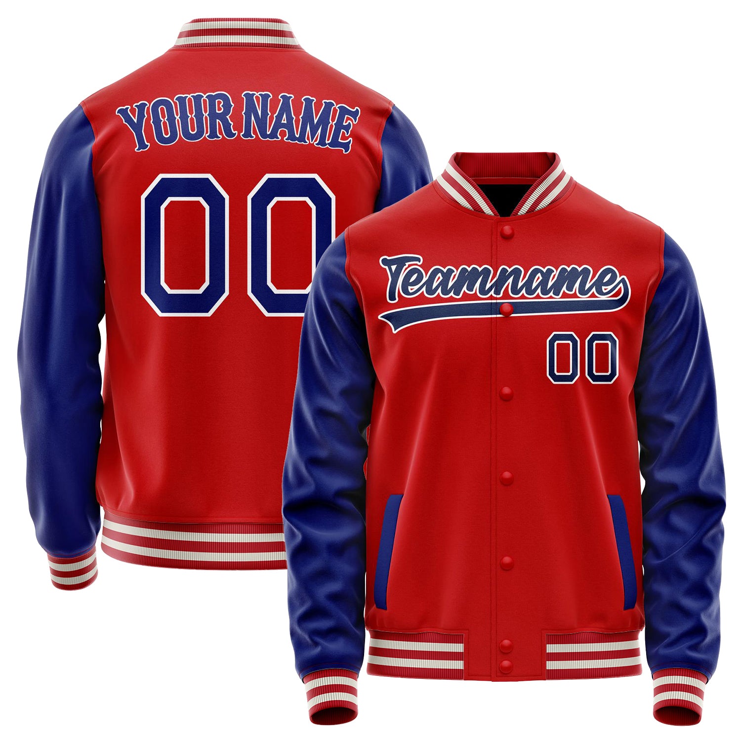 Custom Red Royal Solid Color Varsity Letterman Jacket JA02240617XY409
