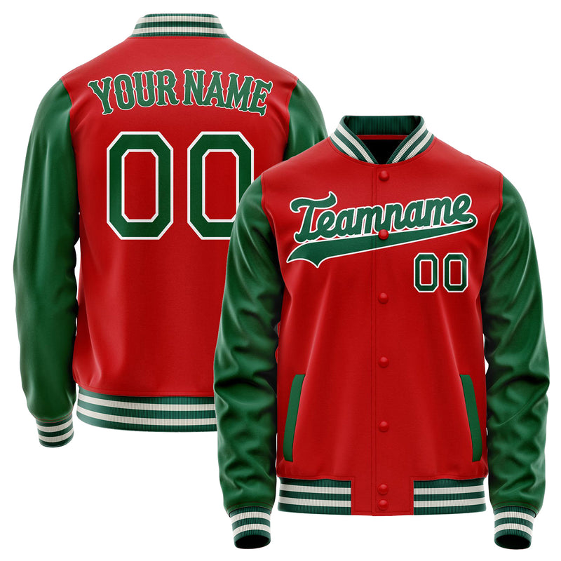 Custom Red Kelly-Green Solid Color Varsity Letterman Jacket JA02240617XY411