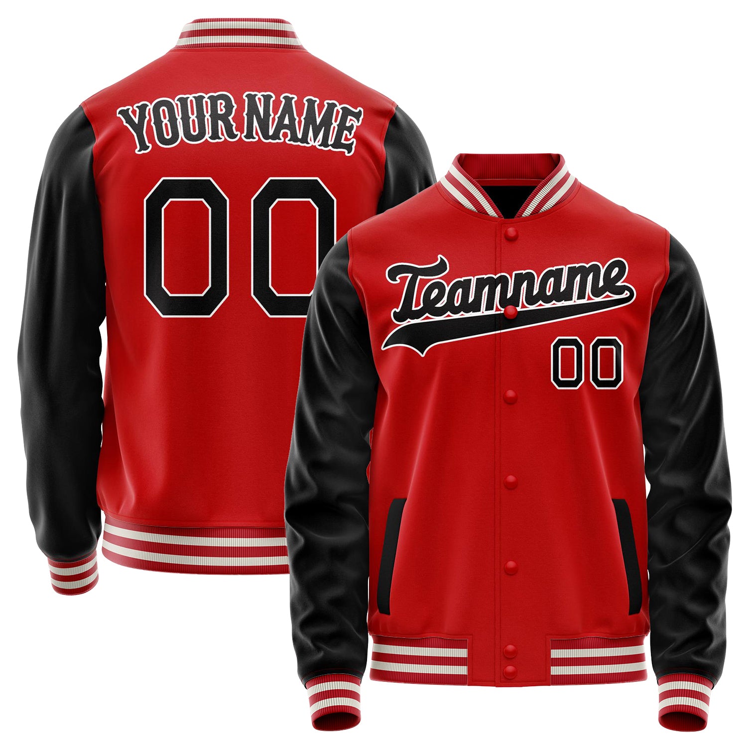 Custom Red Black Solid Color Varsity Letterman Jacket JA02240617XY412