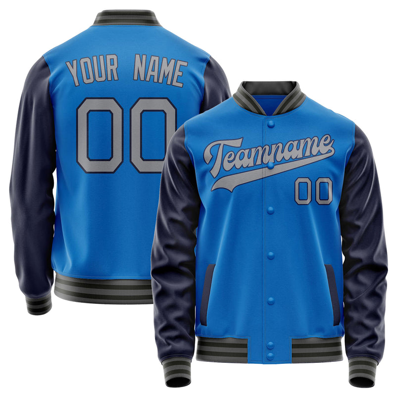 Custom Electric-Blue Navy Solid Color Varsity Letterman Jacket JA02240617YH119