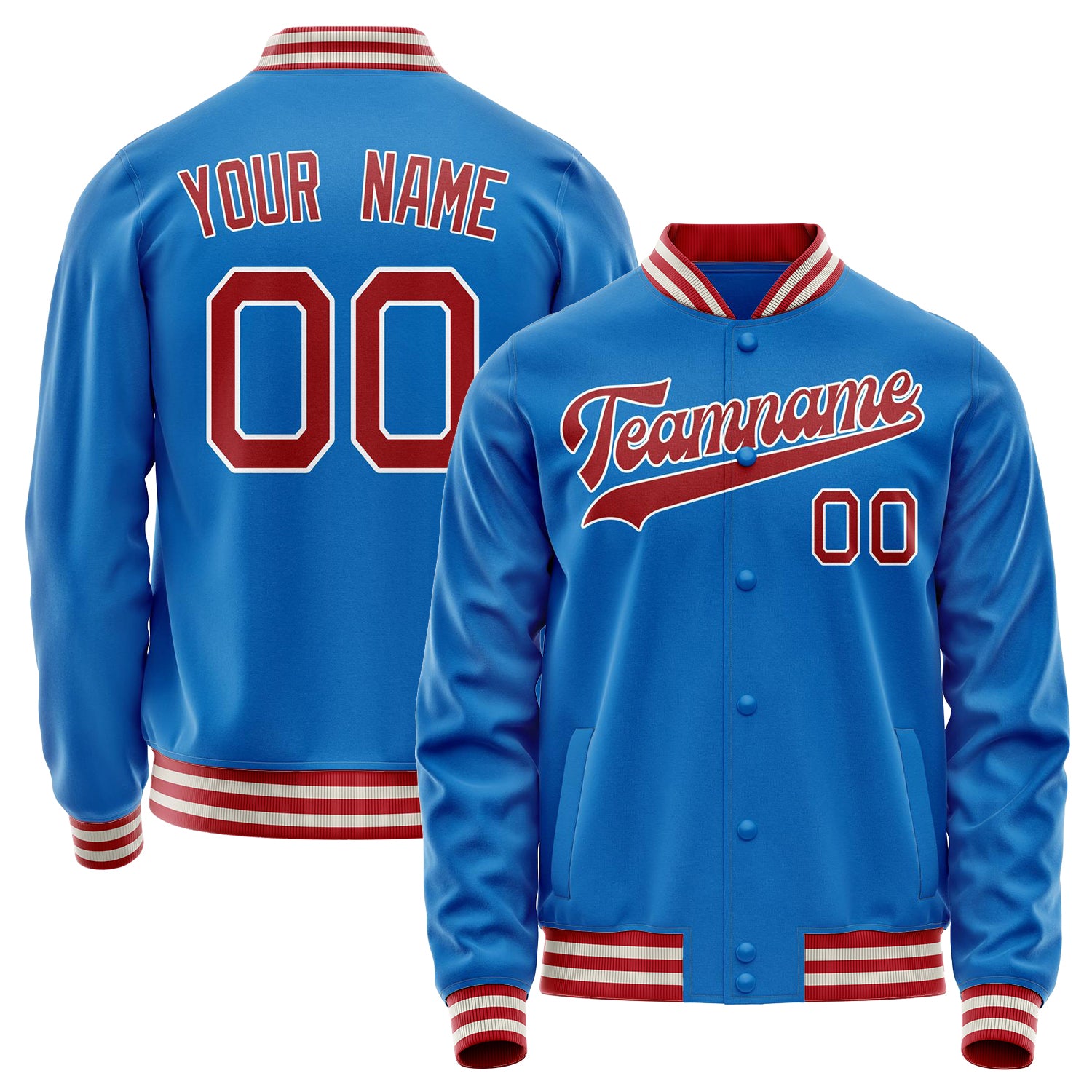 Custom Electric-Blue Crimson Solid Color Varsity Letterman Jacket JA02240617YH123