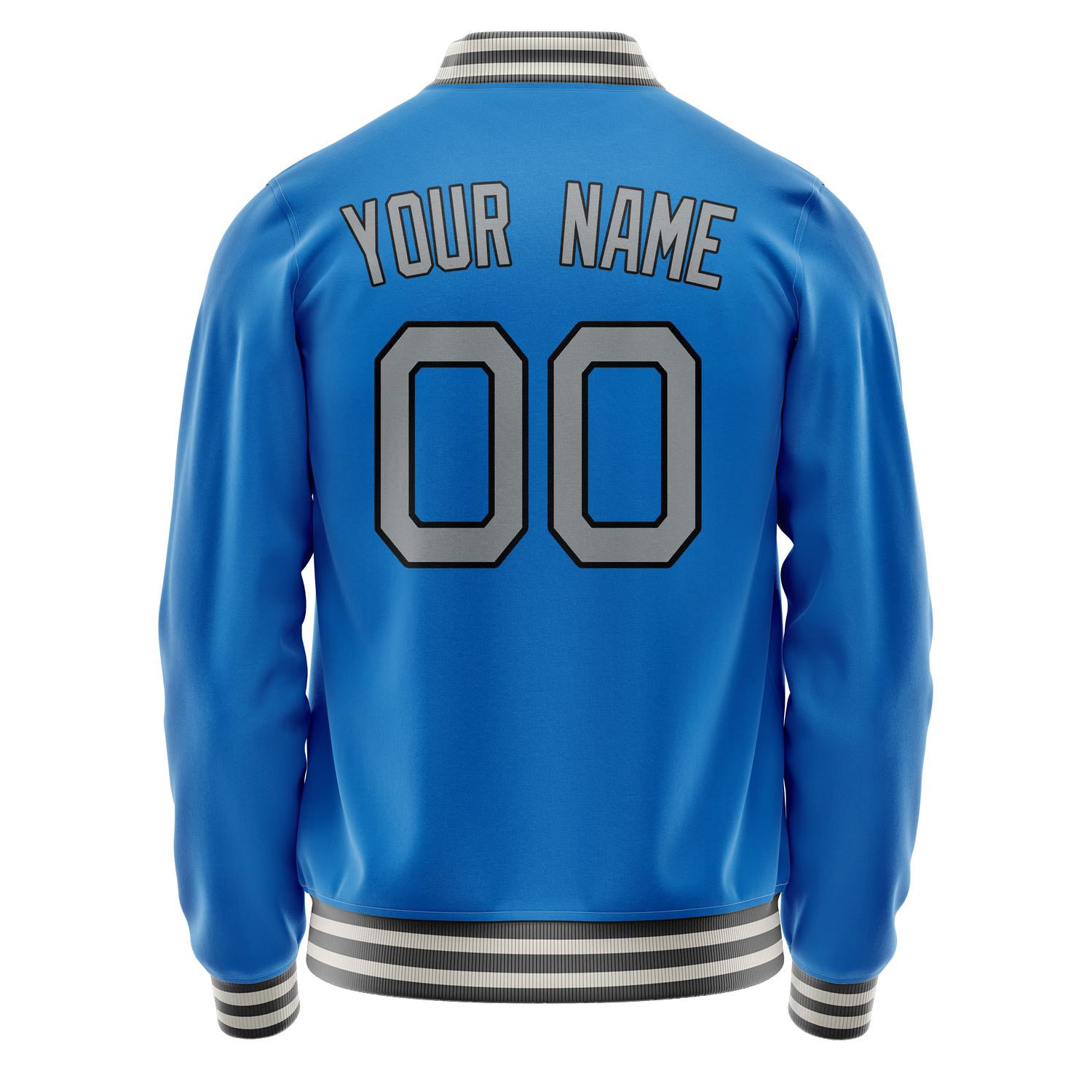 Custom Electric-Blue Gray Solid Color Varsity Letterman Jacket JA02240617YH124