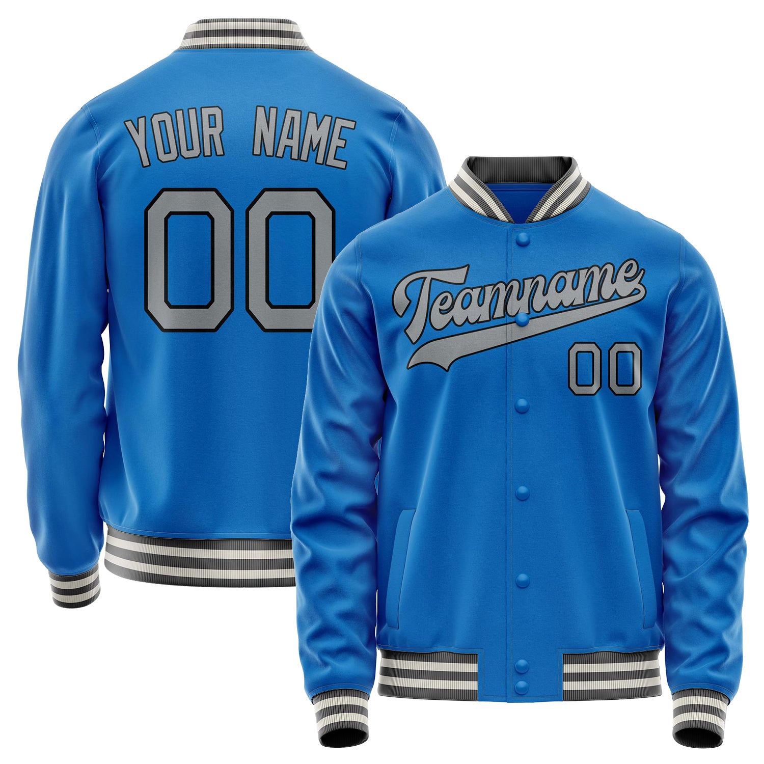 Custom Electric-Blue Gray Solid Color Varsity Letterman Jacket JA02240617YH124