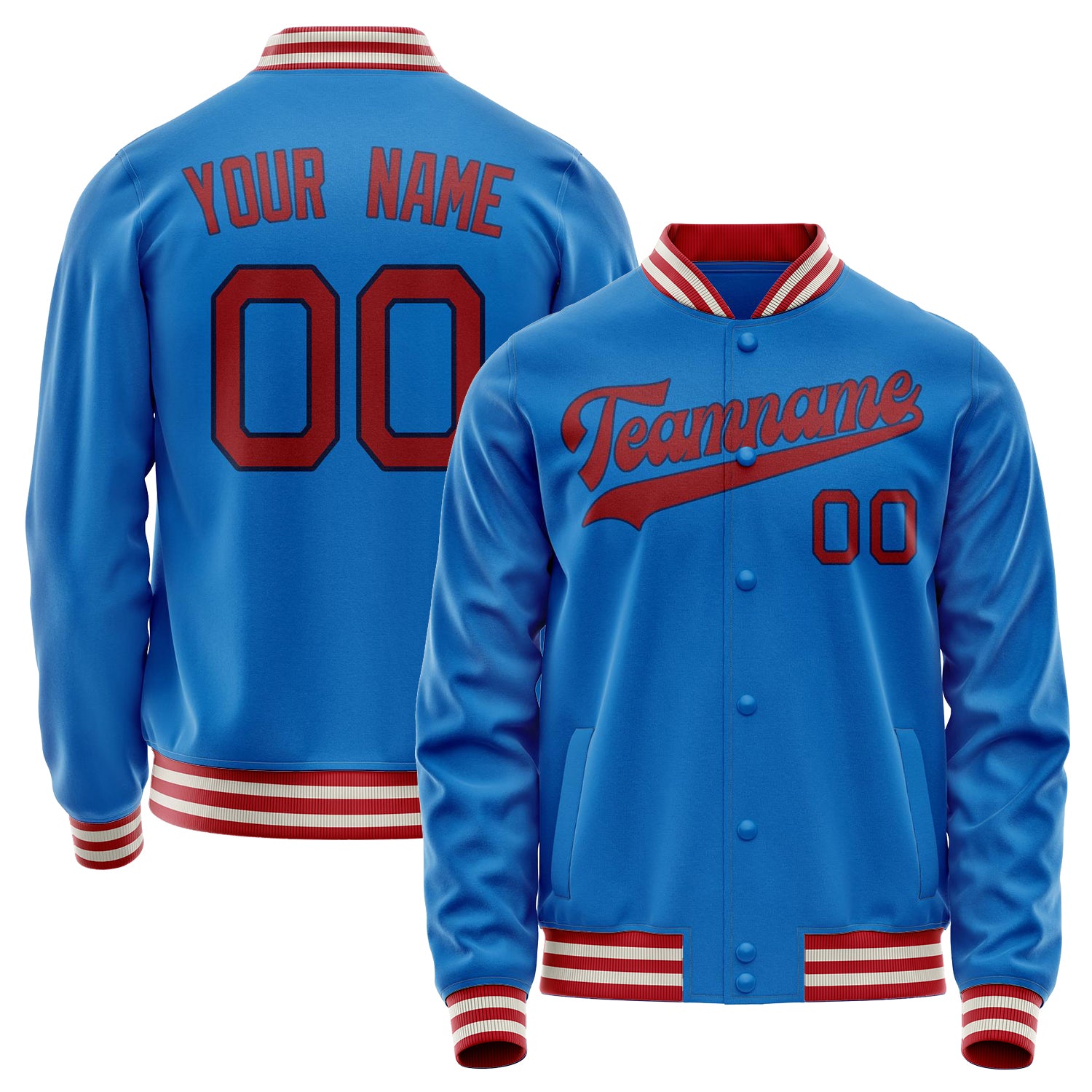 Custom Electric-Blue Crimson Solid Color Varsity Letterman Jacket JA02240617YH129