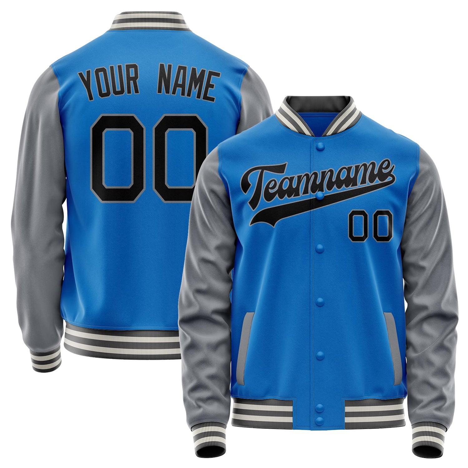 Custom Electric-Blue Gray Solid Color Varsity Letterman Jacket JA02240617YH133