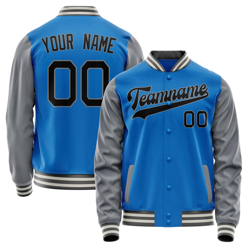 Custom Electric-Blue Gray Solid Color Varsity Letterman Jacket JA02240617YH133