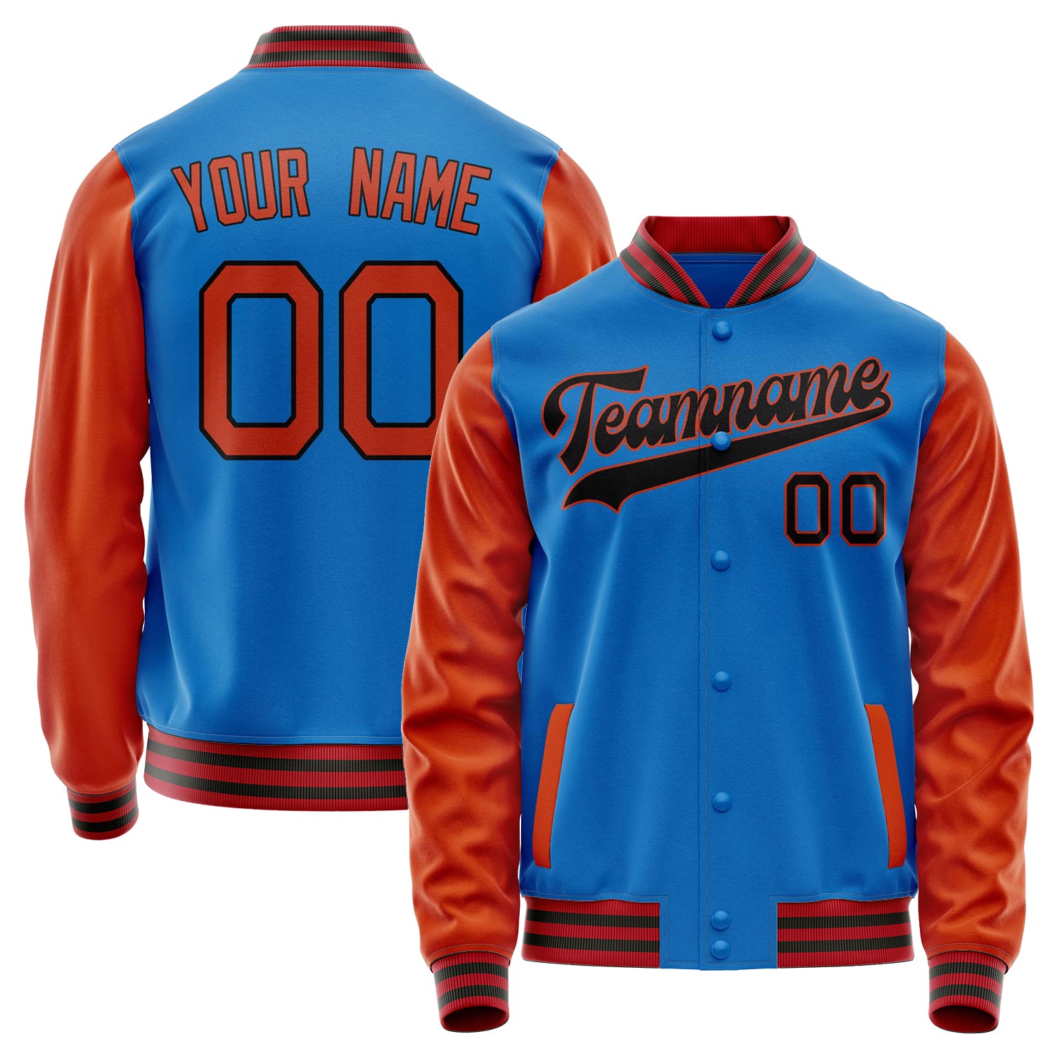 Custom Electric-Blue Orange Solid Color Varsity Letterman Jacket JA02240617YH135