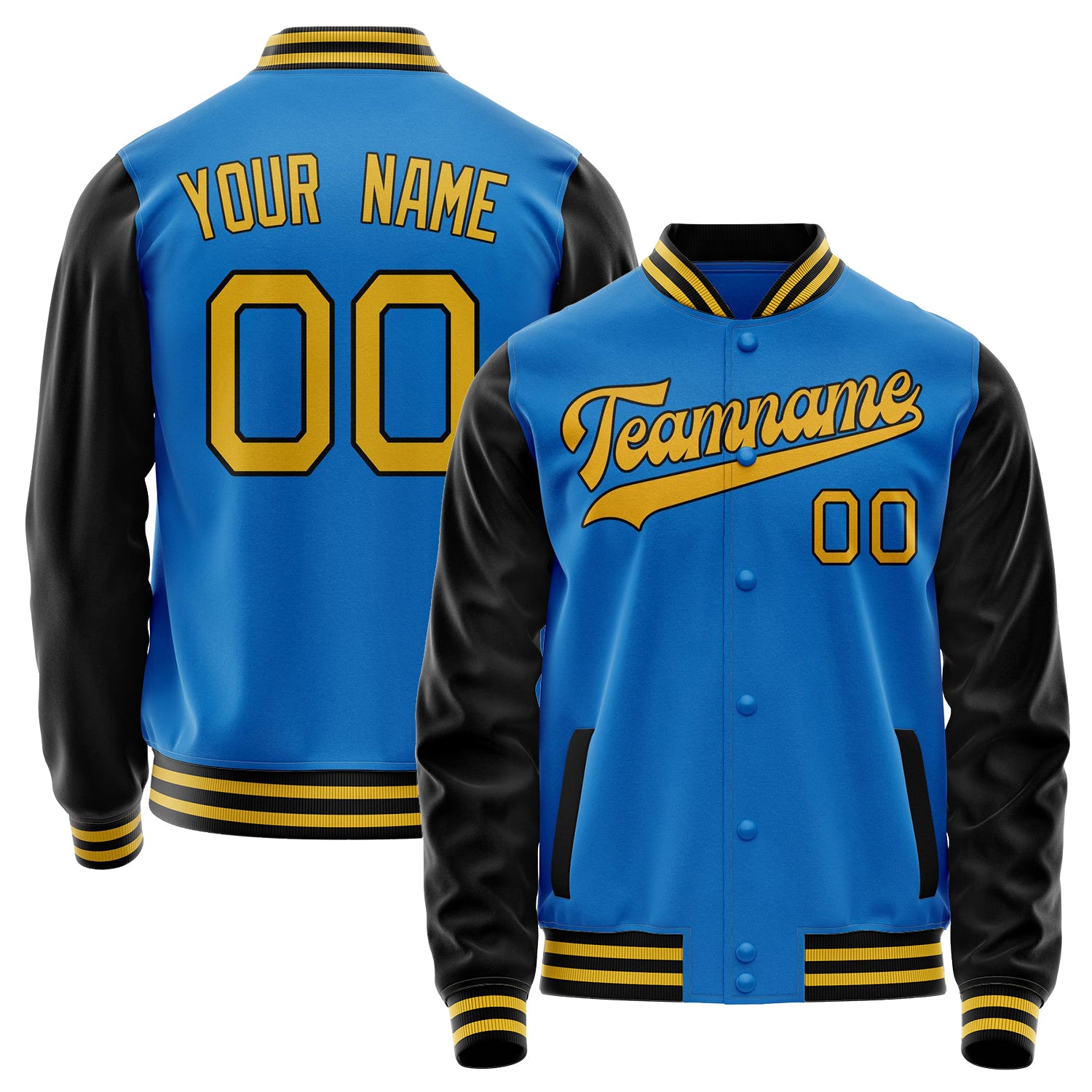 Custom Electric-Blue Black Solid Color Varsity Letterman Jacket JA02240617YH138