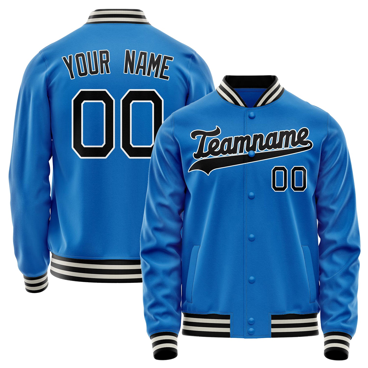 Custom Electric-Blue Black Solid Color Varsity Letterman Jacket JA02240617YH140