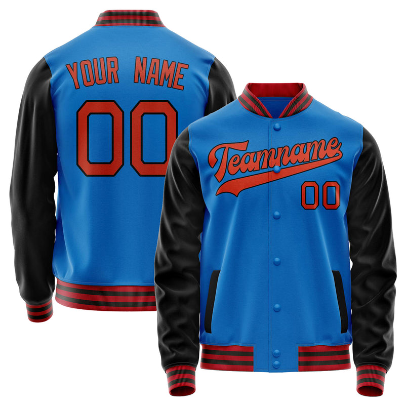 Custom Electric-Blue Black Solid Color Varsity Letterman Jacket JA02240617YH141