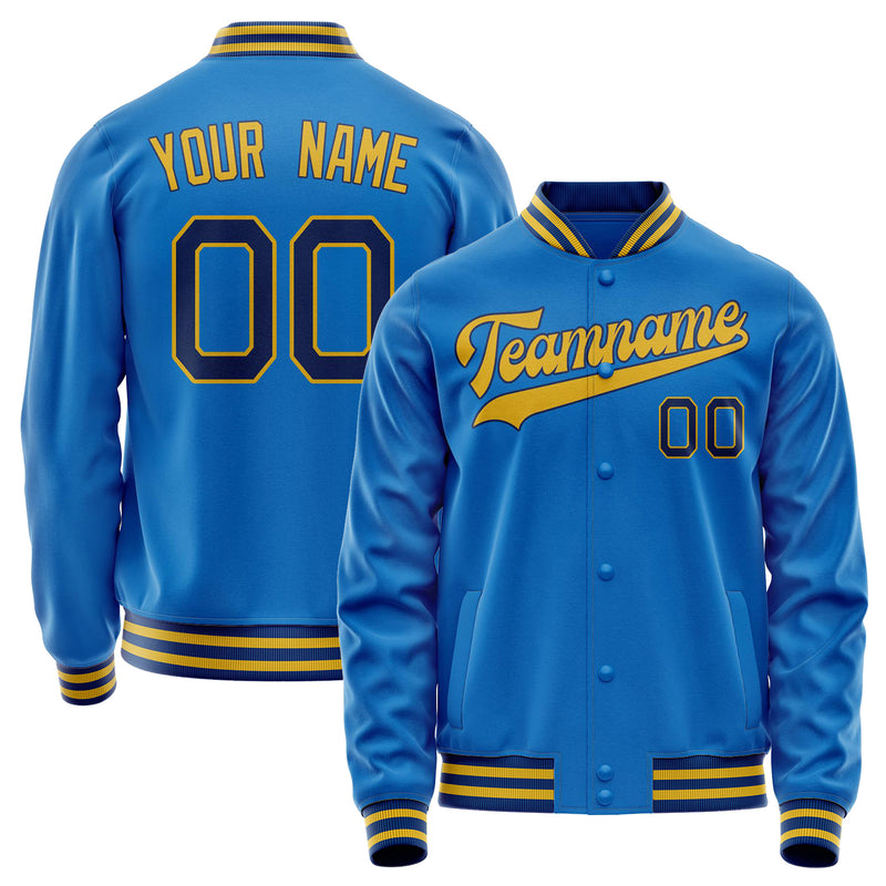Custom Electric-Blue Gold Solid Color Varsity Letterman Jacket JA02240617YH142