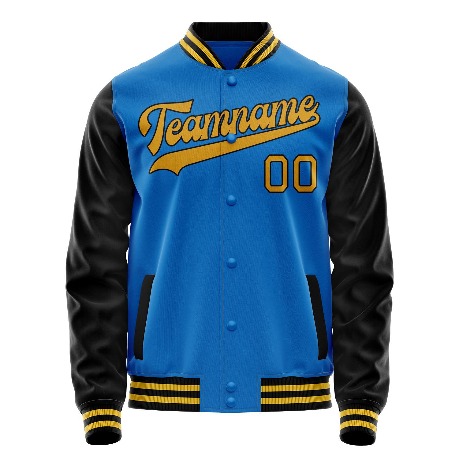 Custom Electric-Blue Old-Gold Solid Color Varsity Letterman Jacket JA02240617YH146