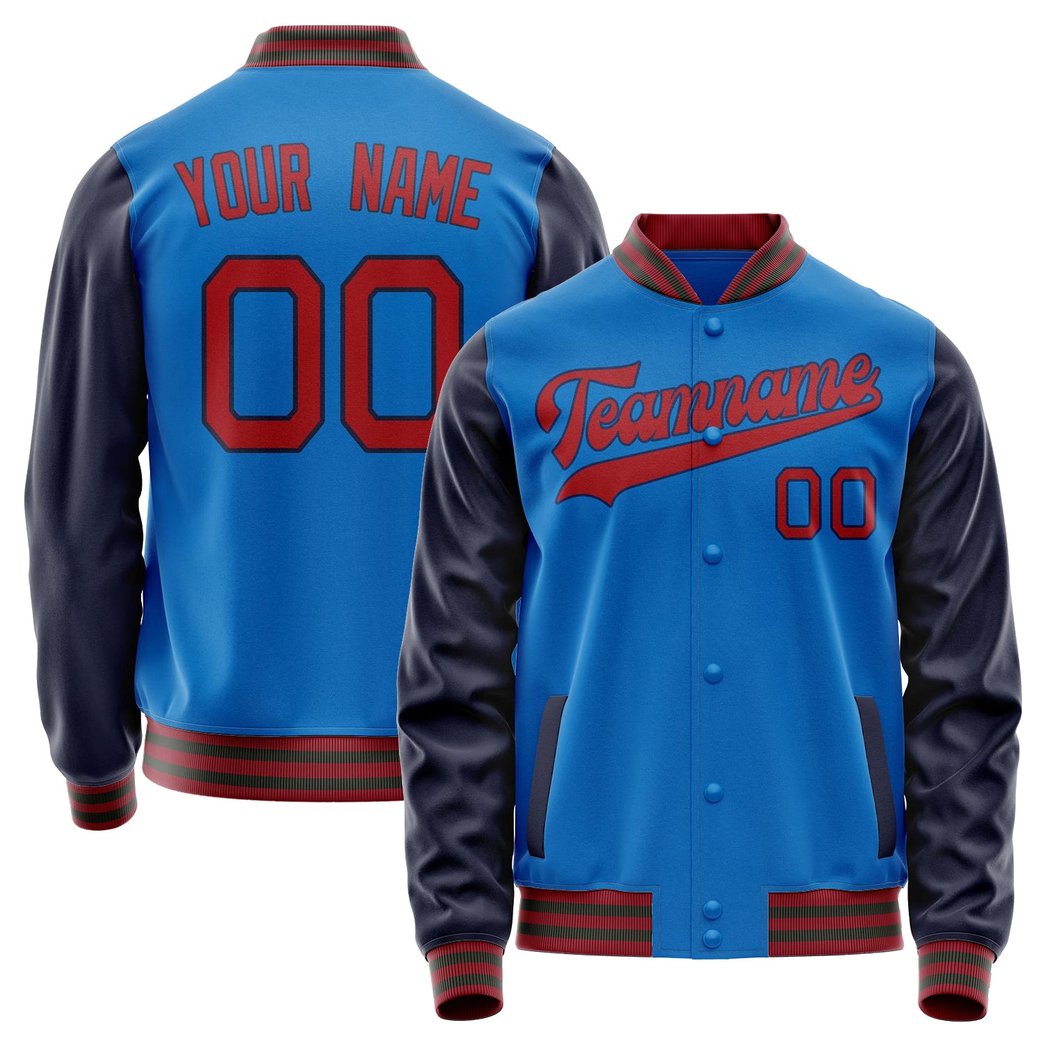 Custom Electric-Blue Red Solid Color Varsity Letterman Jacket JA02240617YH147