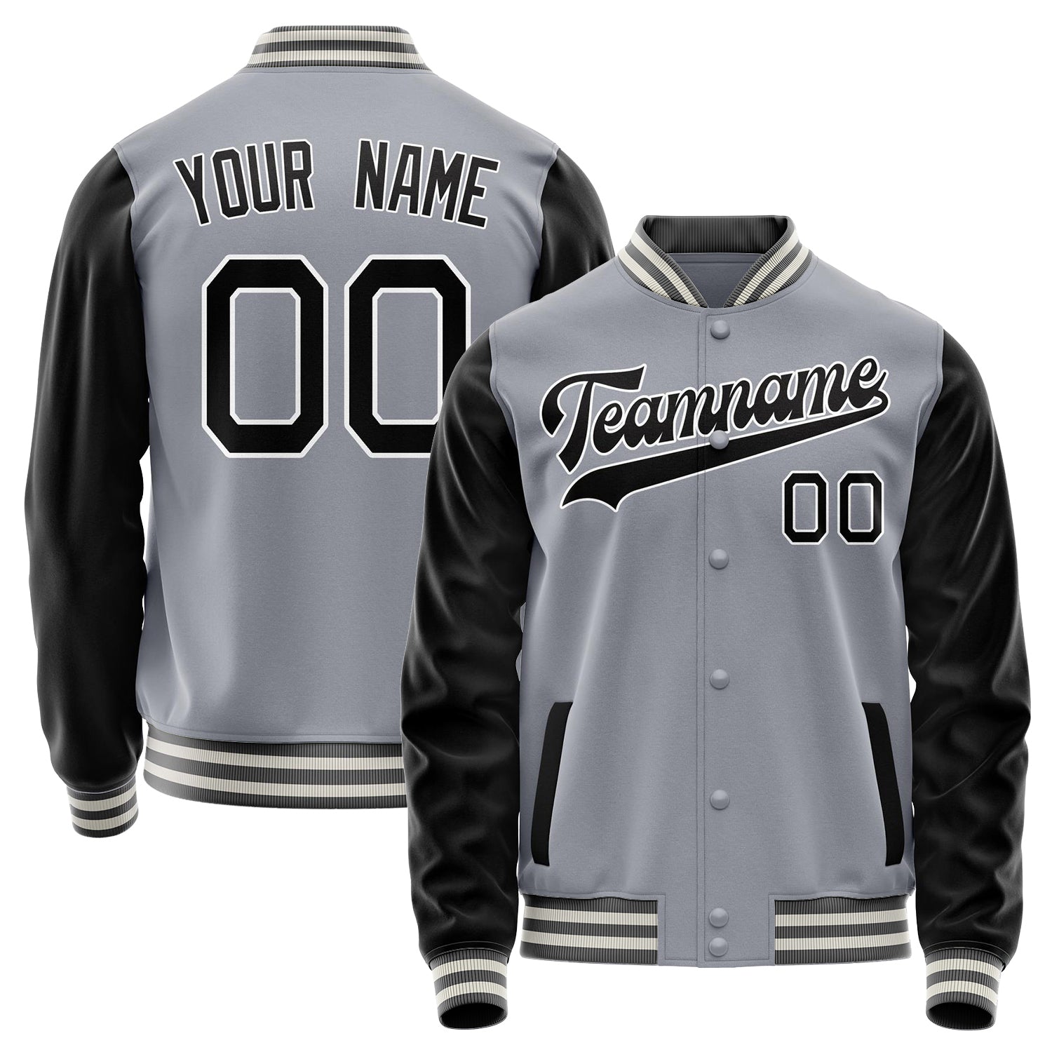 Custom Gray Black Solid Color Varsity Letterman Jacket JA02240617YH148