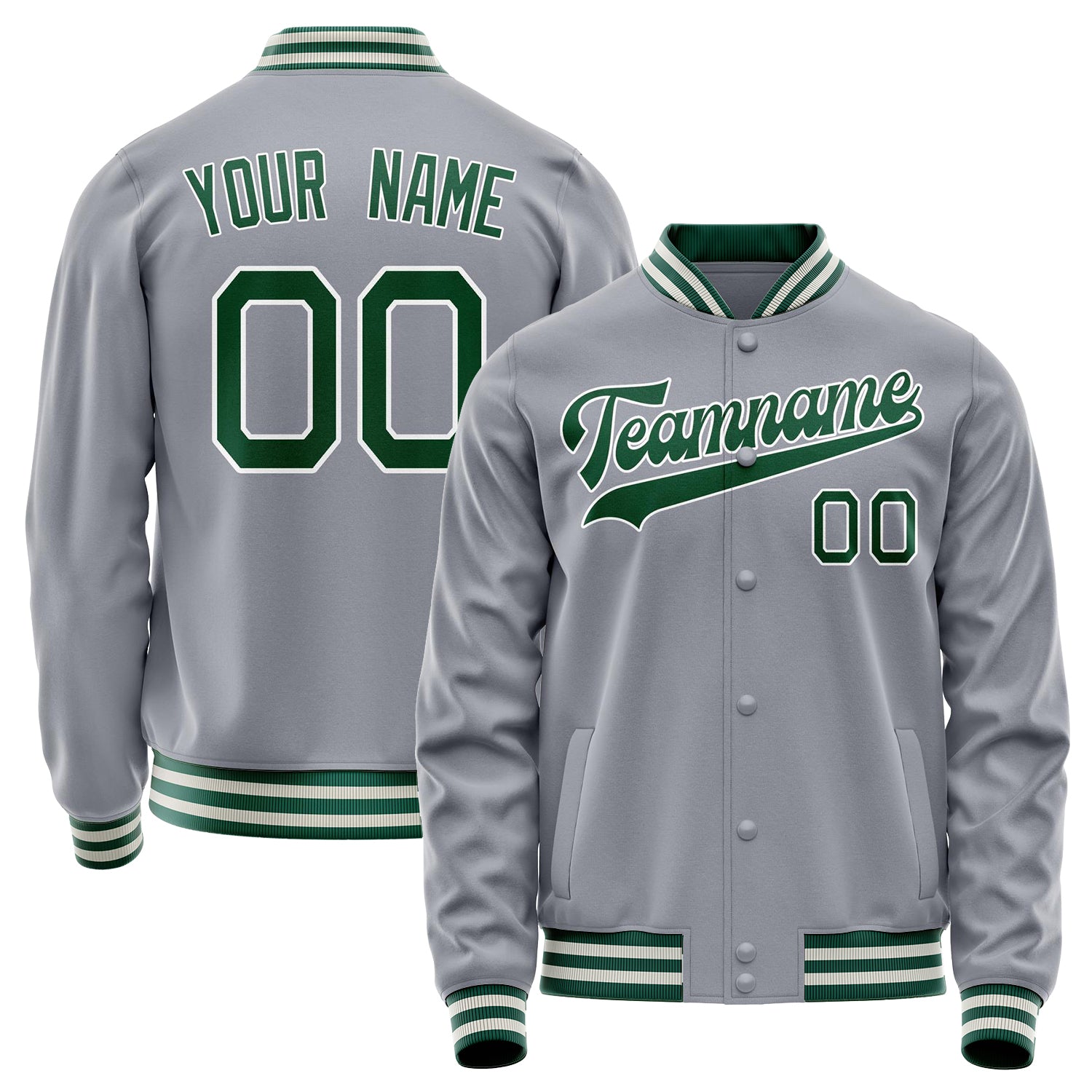 Custom Gray Kelly-Green Solid Color Varsity Letterman Jacket JA02240617YH150