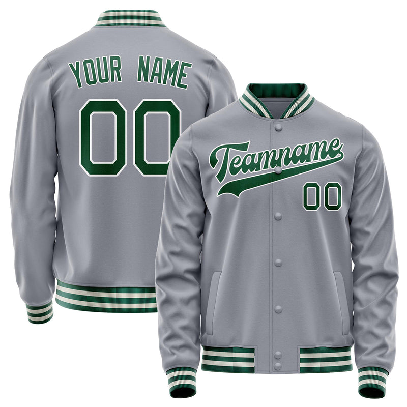 Custom Gray Kelly-Green Solid Color Varsity Letterman Jacket JA02240617YH150