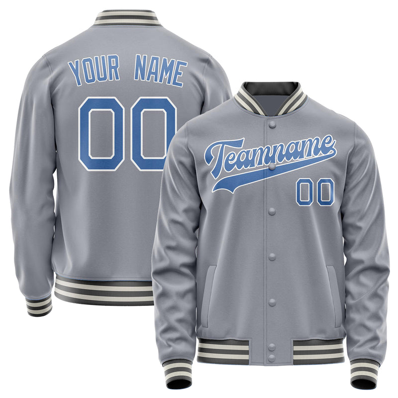 Custom Gray Light-Blue Solid Color Varsity Letterman Jacket JA02240617YH156