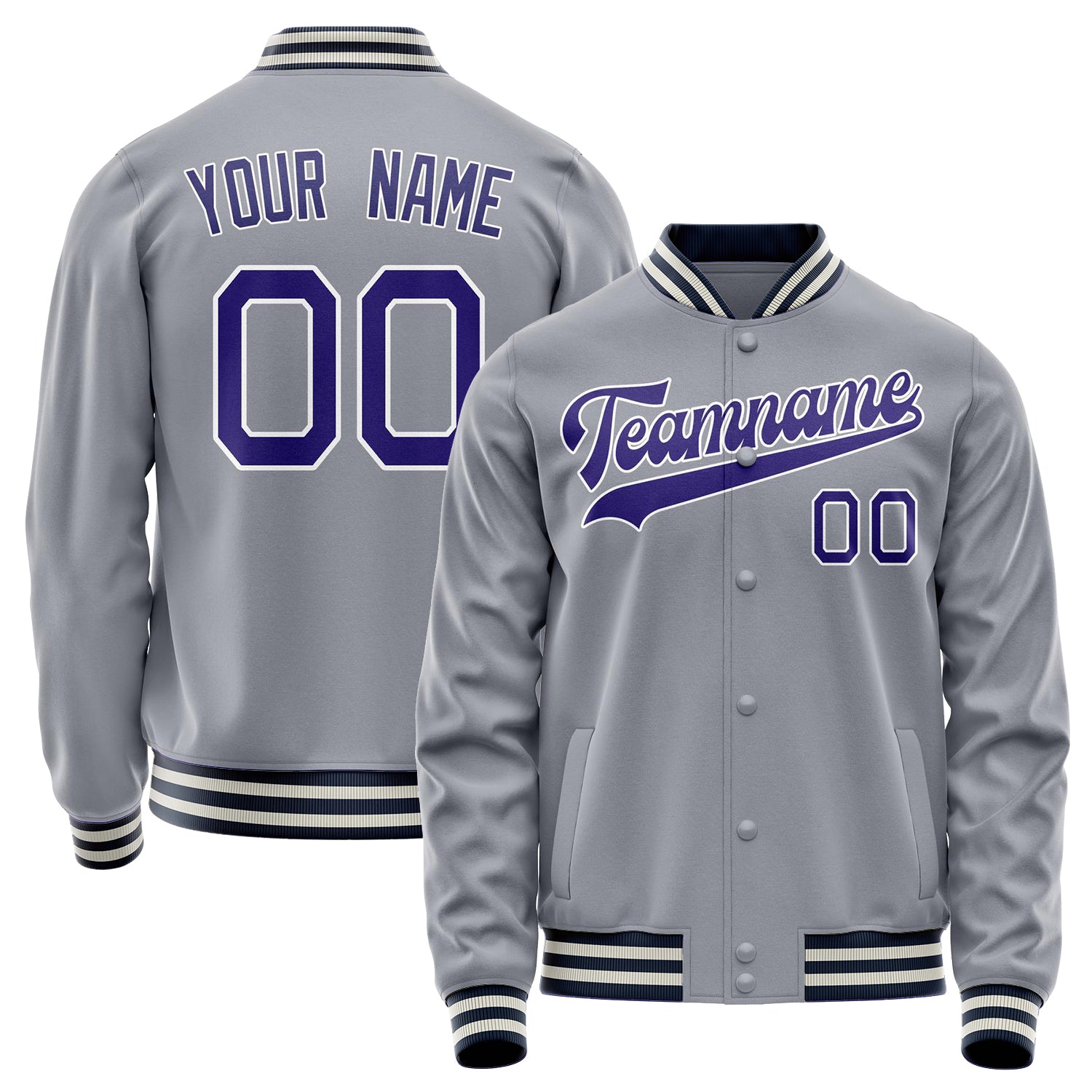 Custom Gray Purple Solid Color Varsity Letterman Jacket JA02240617YH160